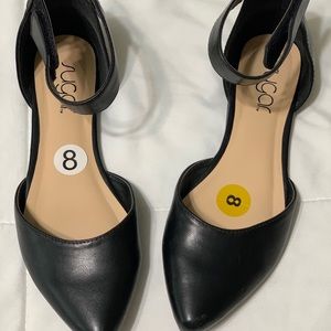 Sugar Black ankle strap flats